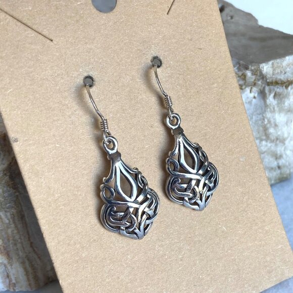 Sterling Silver 925 1.5" Celtic Knot Teardrop Dangle Drop Earrings - Picture 6 of 16